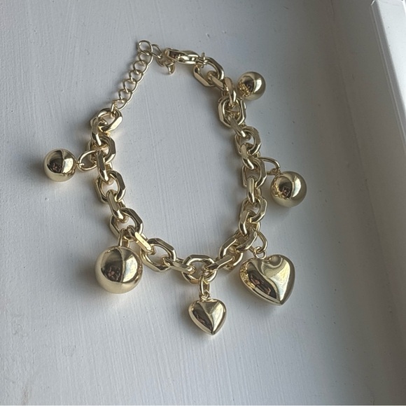 Bold Gold Plated Heart Charm Bracelet Chunky Link Love Statement Jewelry - Picture 11 of 11